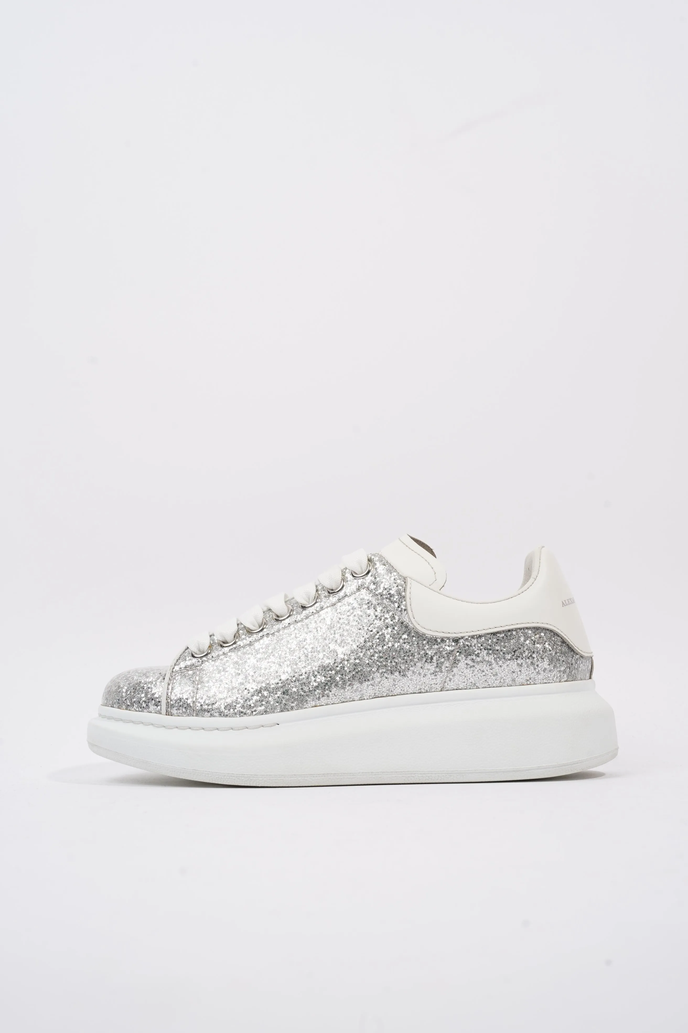 Alexander McQueen Oversized Sneaker Silver Glitter / White Leather EU 37 UK 4