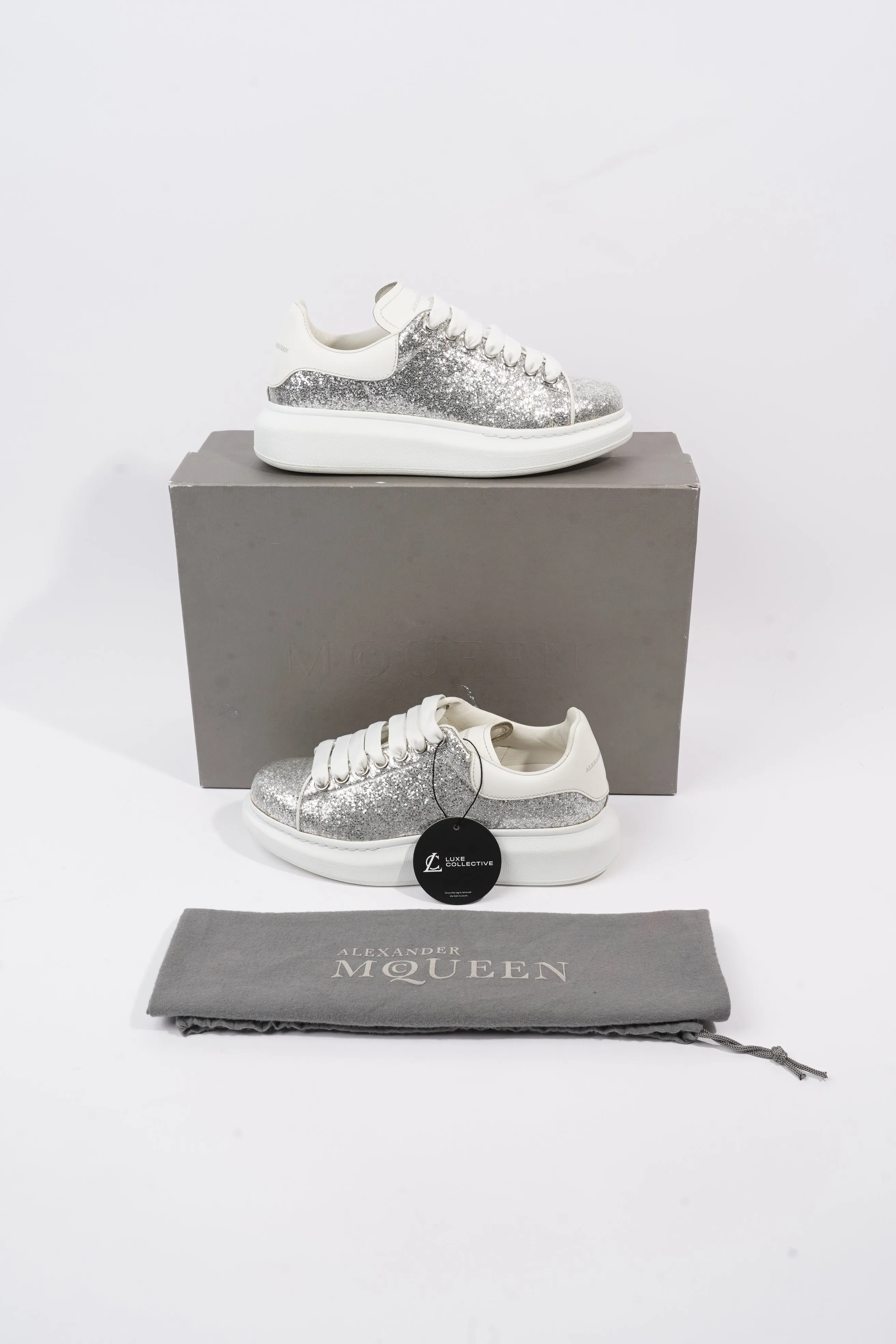 Alexander McQueen Oversized Sneaker Silver Glitter / White Leather EU 37 UK 4