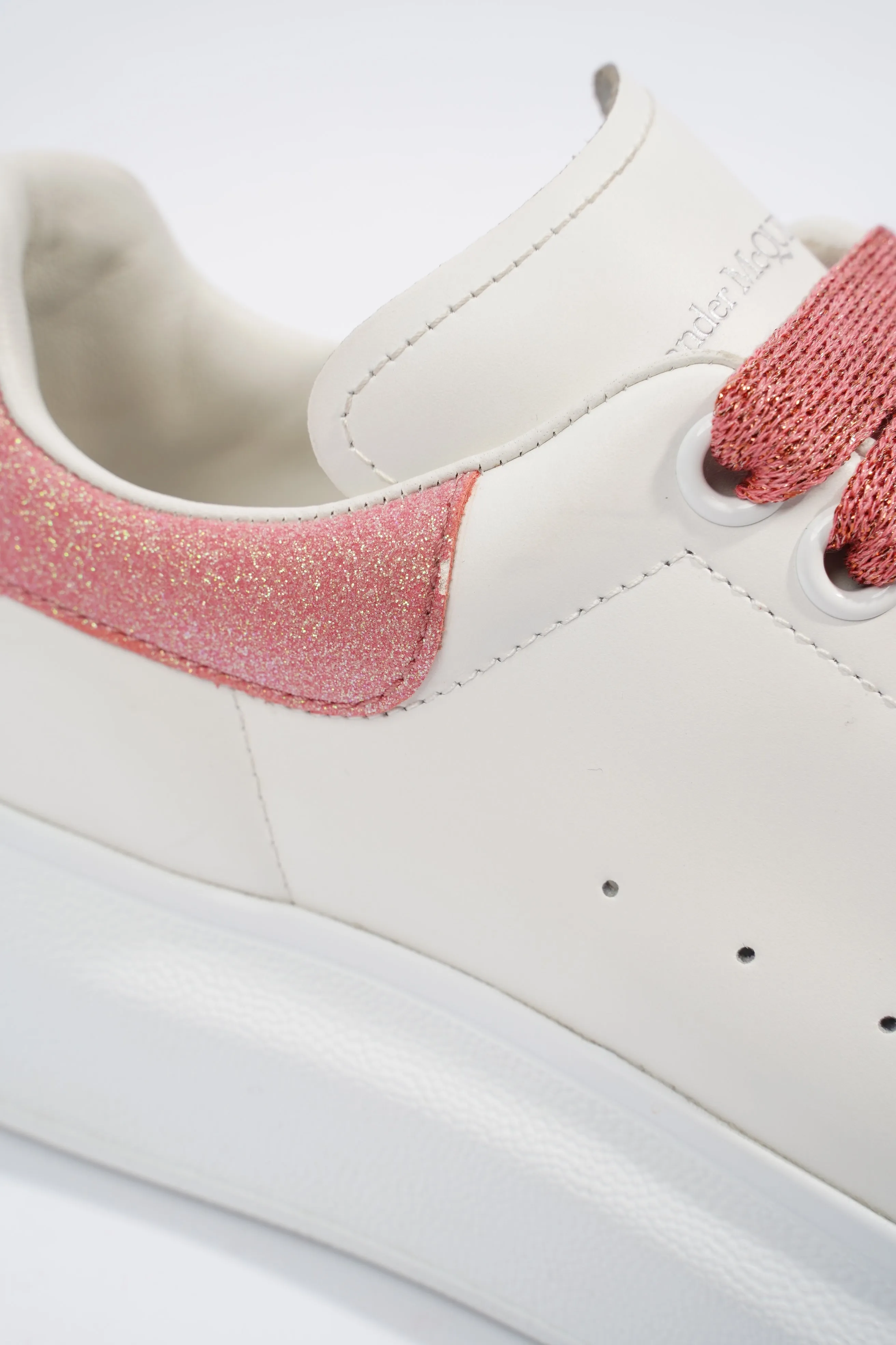 Alexander McQueen Oversized Sneaker White / Pink Glitter Tab Leather EU 36 UK 3