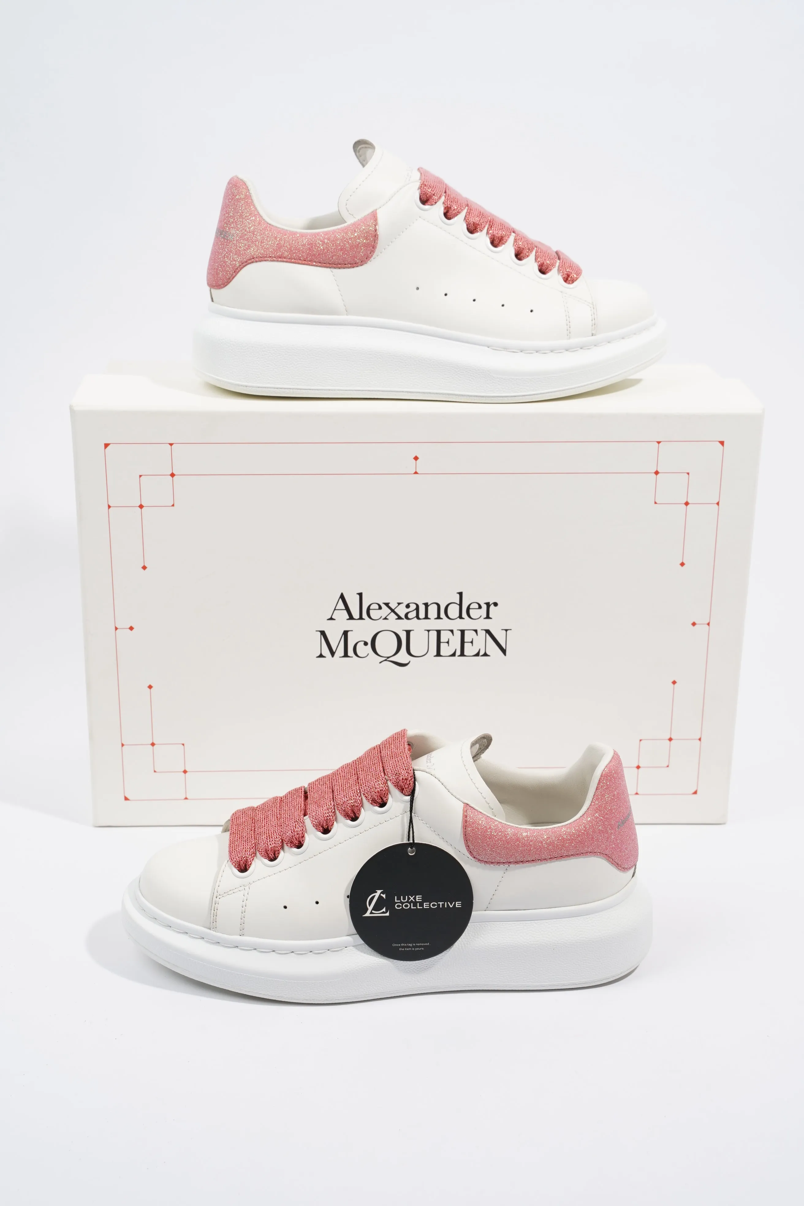 Alexander McQueen Oversized Sneaker White / Pink Glitter Tab Leather EU 36 UK 3