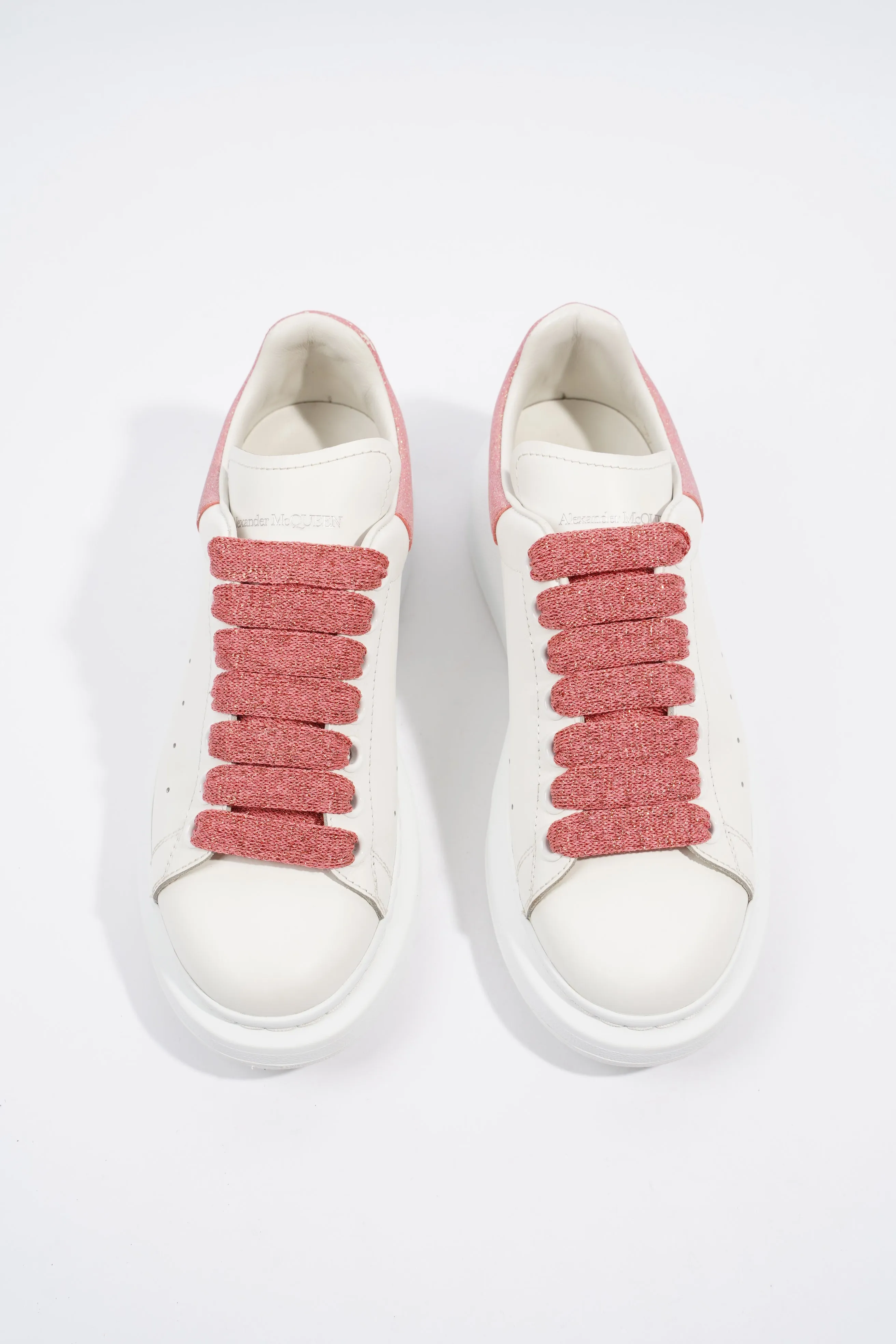 Alexander McQueen Oversized Sneaker White / Pink Glitter Tab Leather EU 36 UK 3