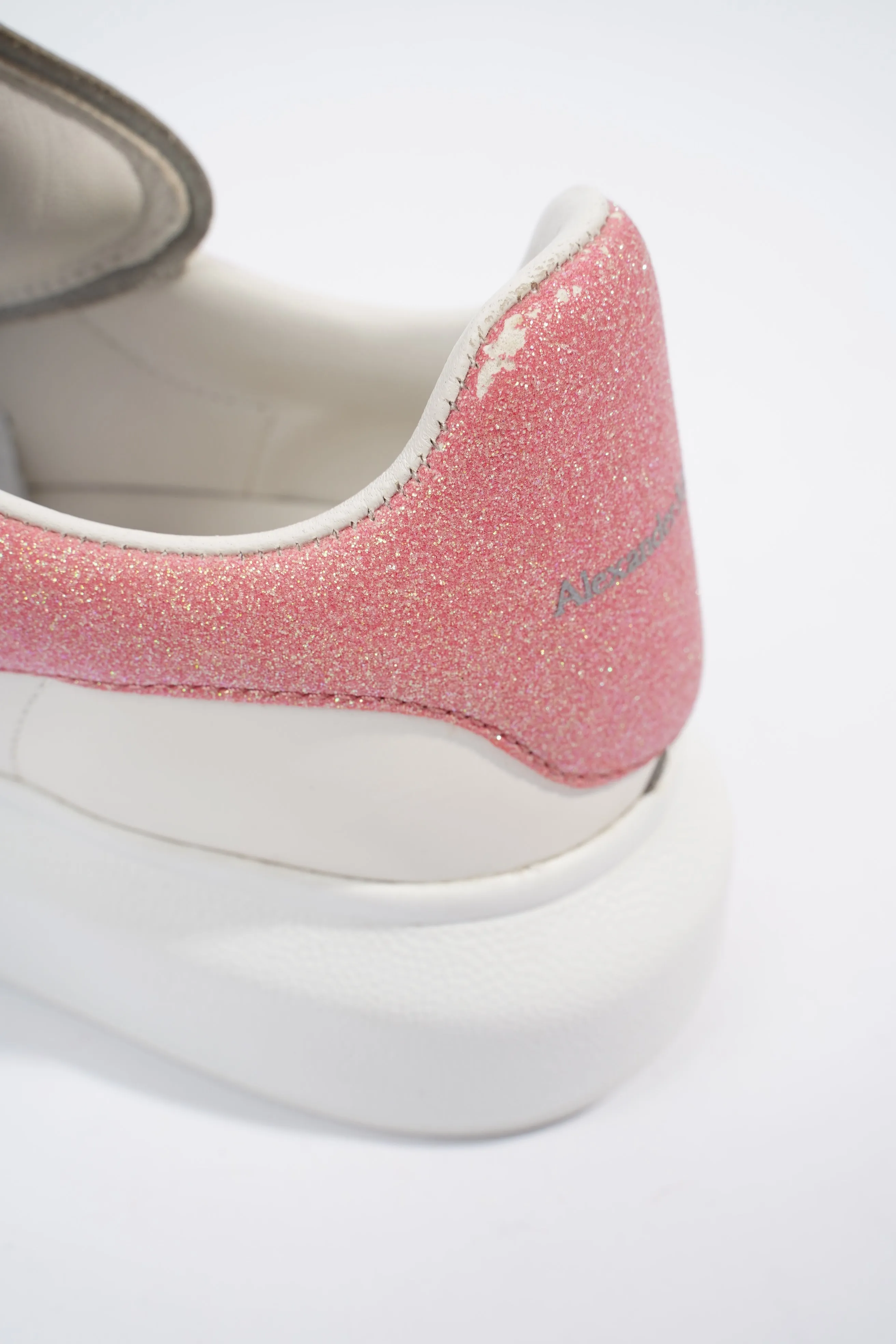 Alexander McQueen Oversized Sneaker White / Pink Glitter Tab Leather EU 36 UK 3