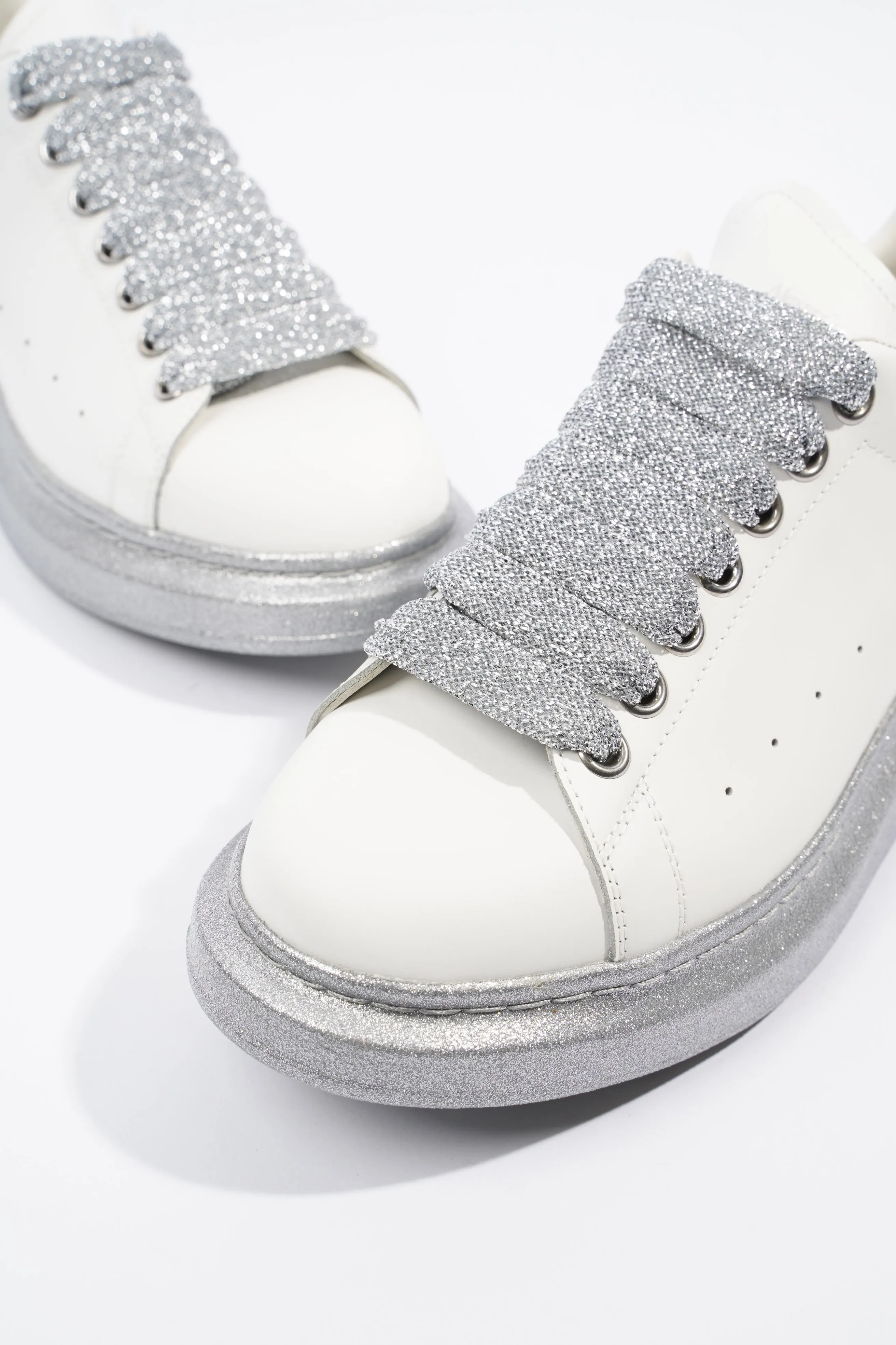 Alexander McQueen Oversized Sneaker White / Silver Glitter Leather EU 40 UK 7