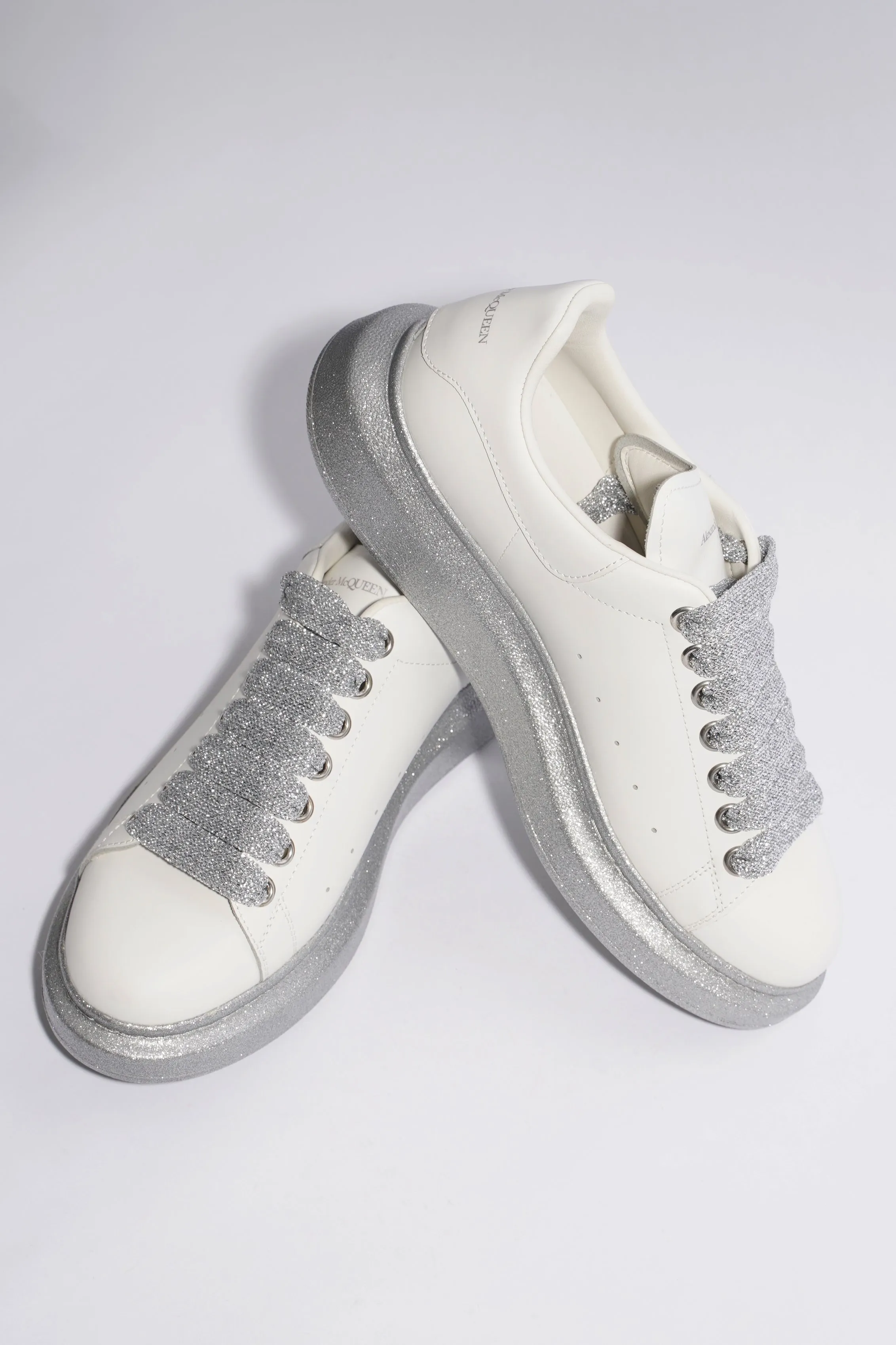 Alexander McQueen Oversized Sneaker White / Silver Glitter Leather EU 40 UK 7