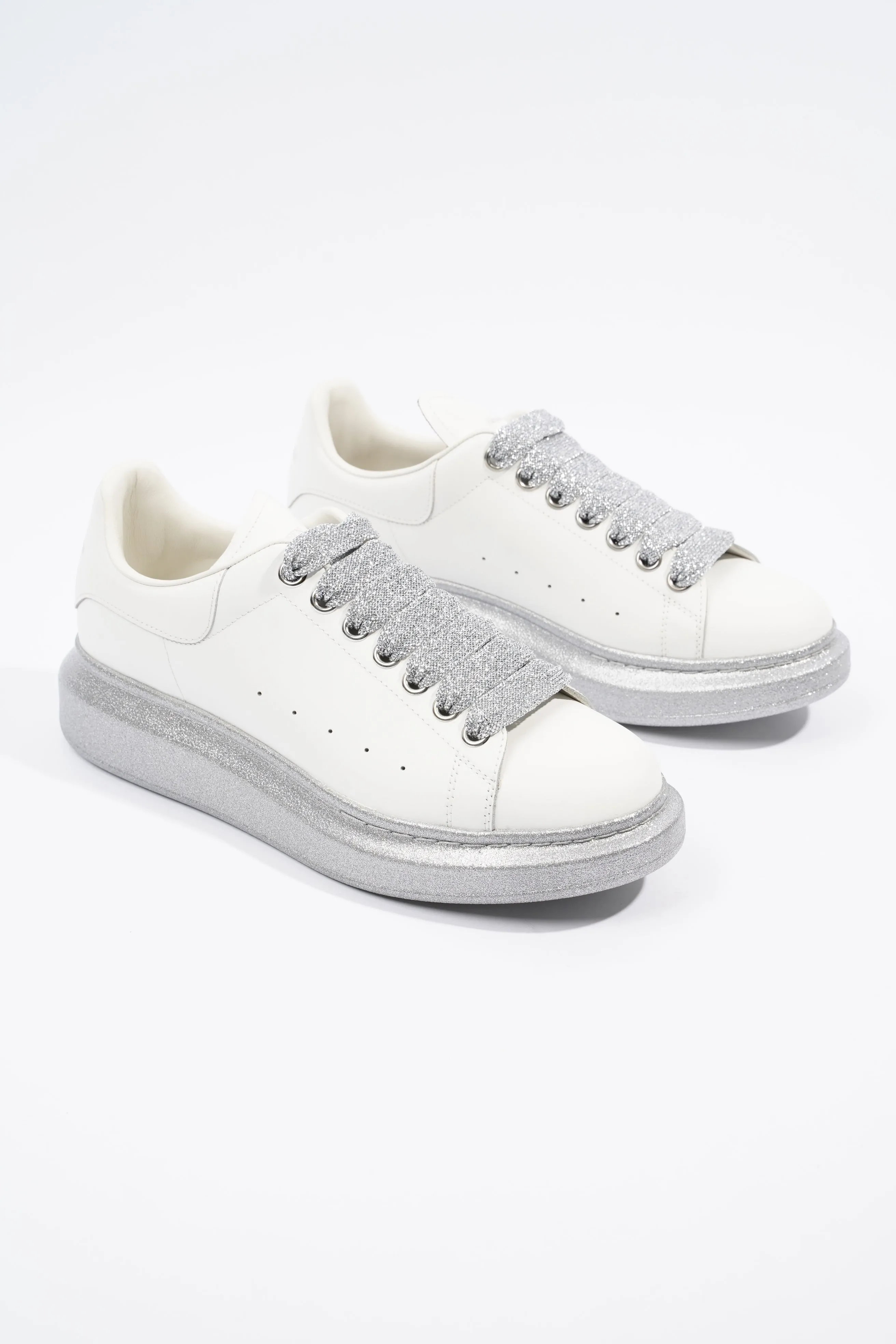 Alexander McQueen Oversized Sneaker White / Silver Glitter Leather EU 40 UK 7