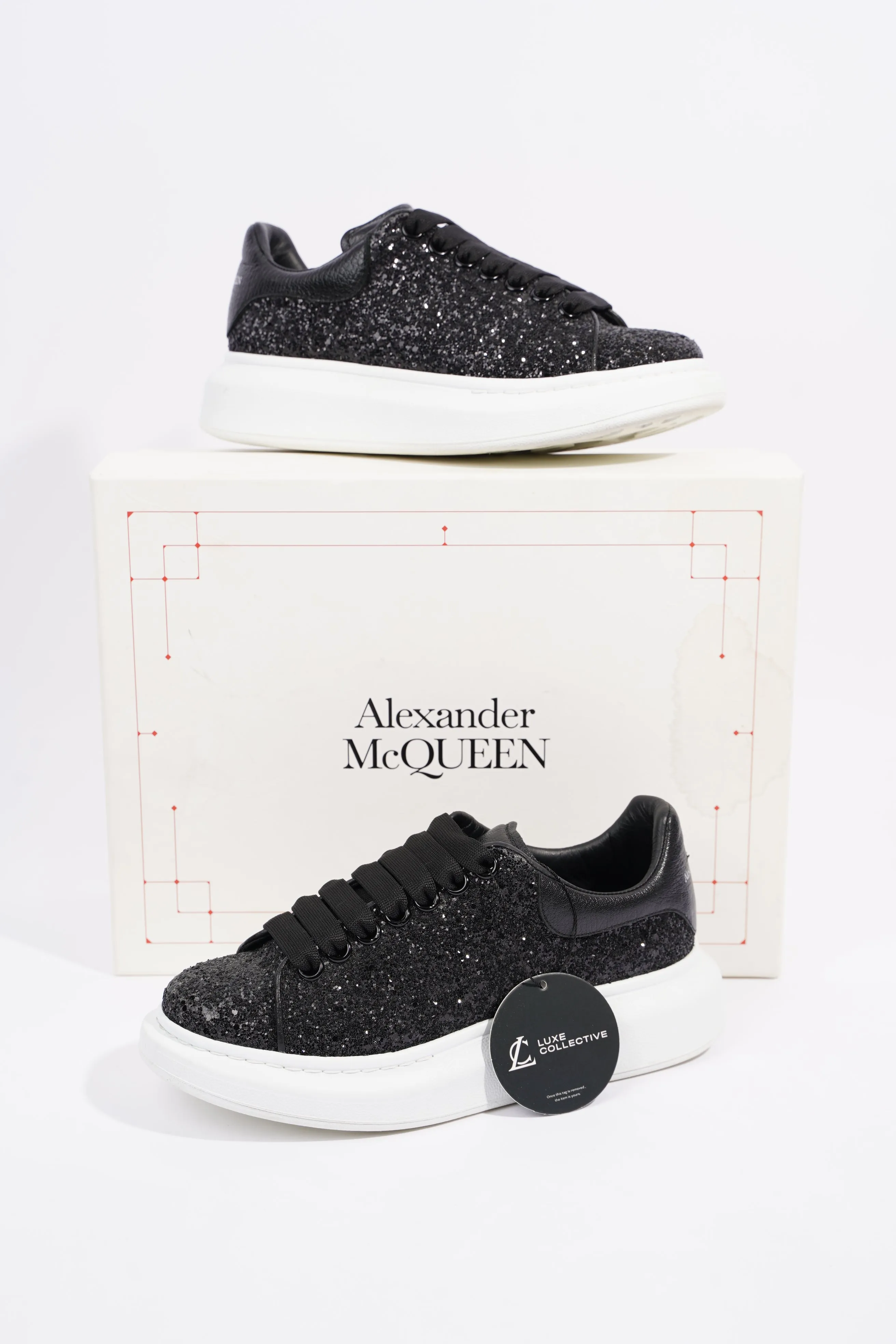 Alexander McQueen Womens Oversized Sneaker Black Glitter EU 36.5 / UK 3.5