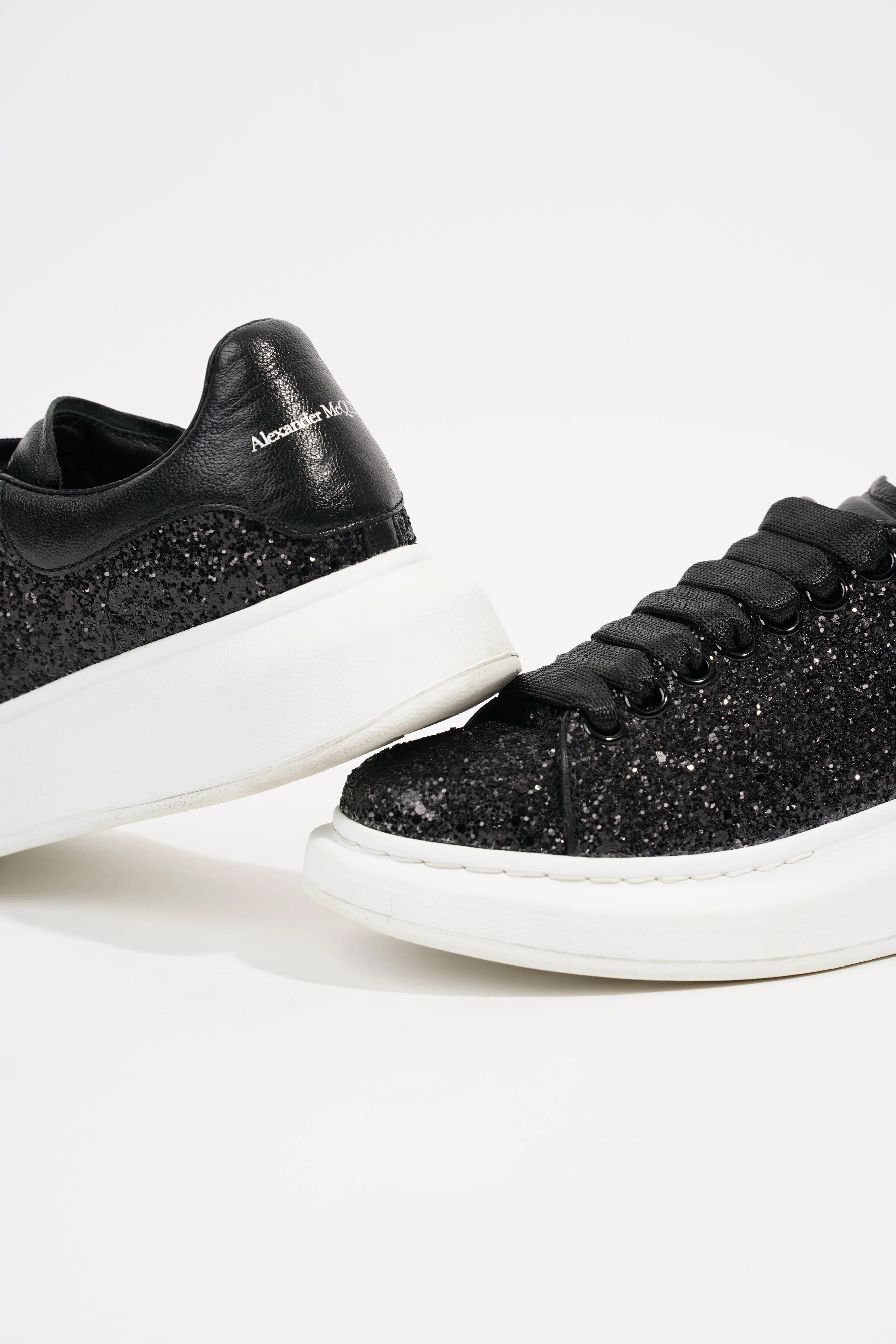 Alexander McQueen Womens Oversized Sneaker Black Glitter EU 37 / UK 4