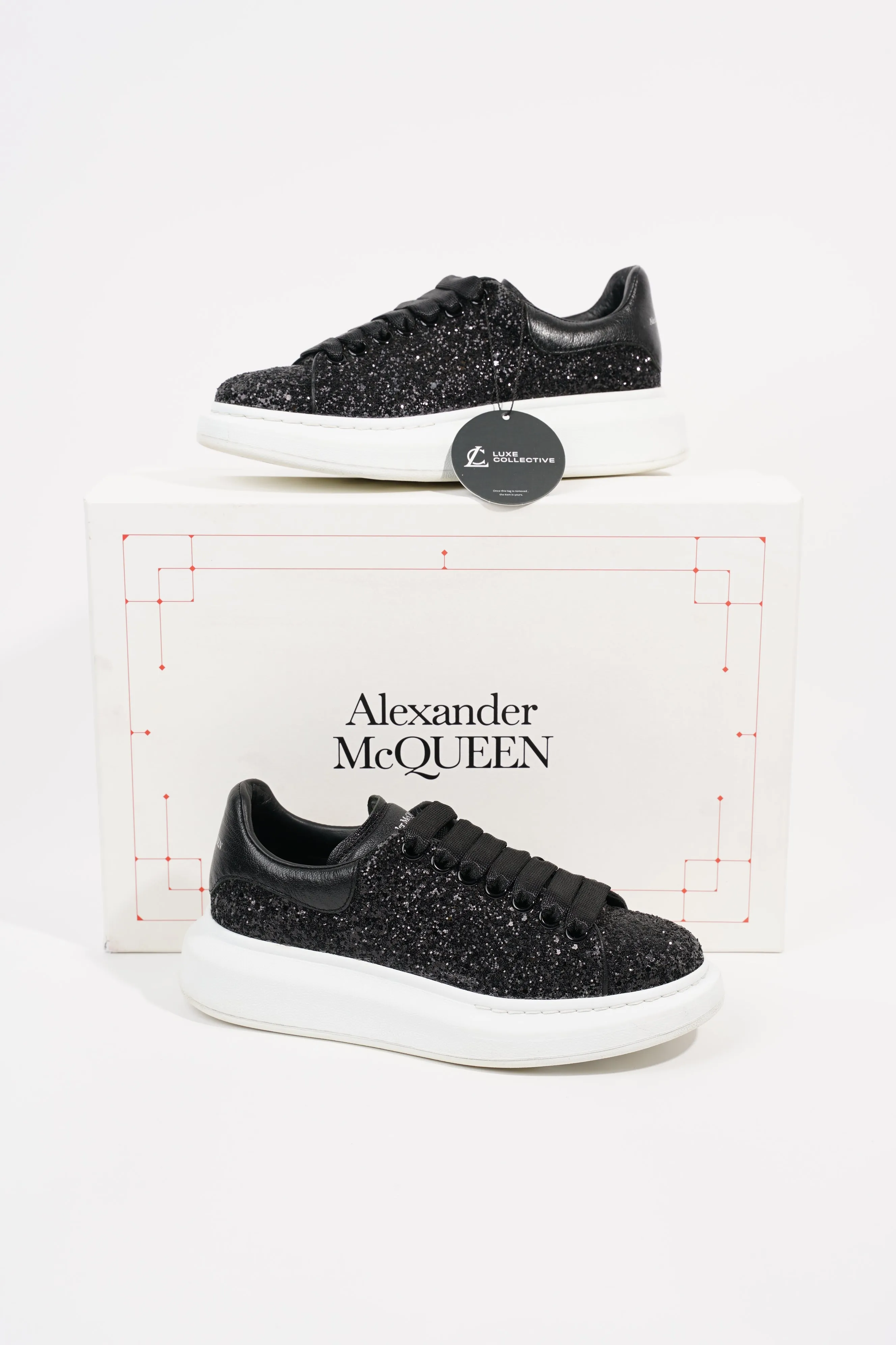 Alexander McQueen Womens Oversized Sneaker Black Glitter EU 37 / UK 4