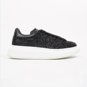 Alexander McQueen Womens Oversized Sneaker Black Glitter EU 37 / UK 4