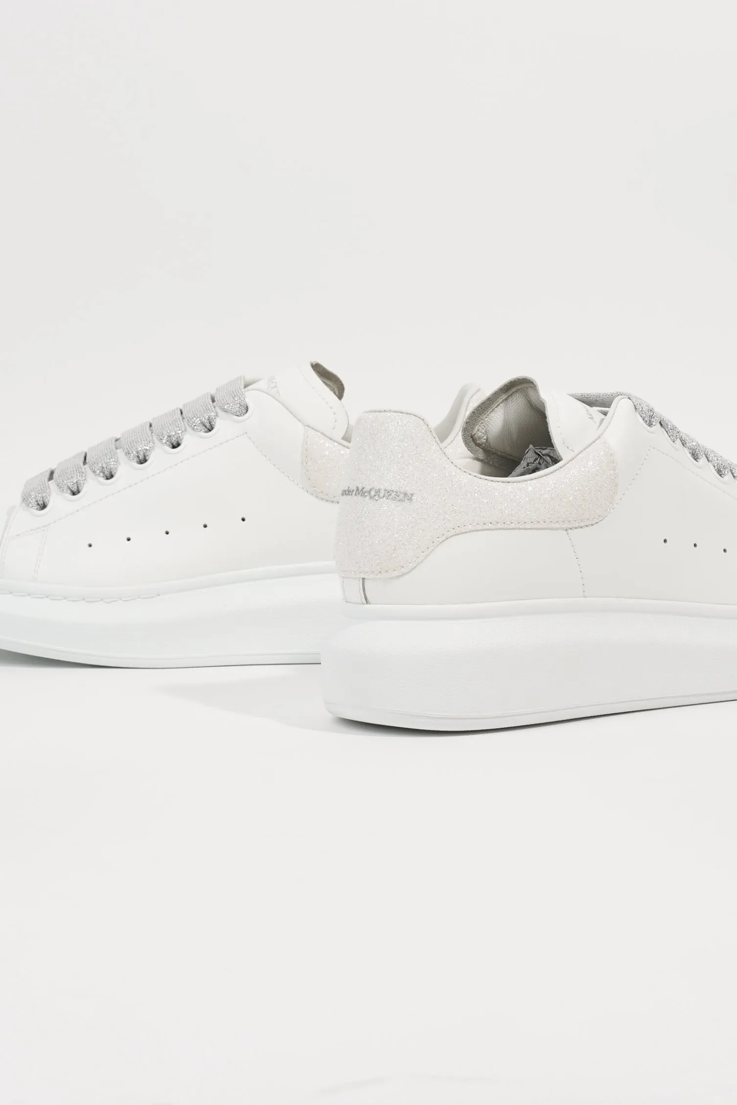 Alexander McQueen Womens Oversized Sneaker White / Glitter Tab EU 39 / UK 6