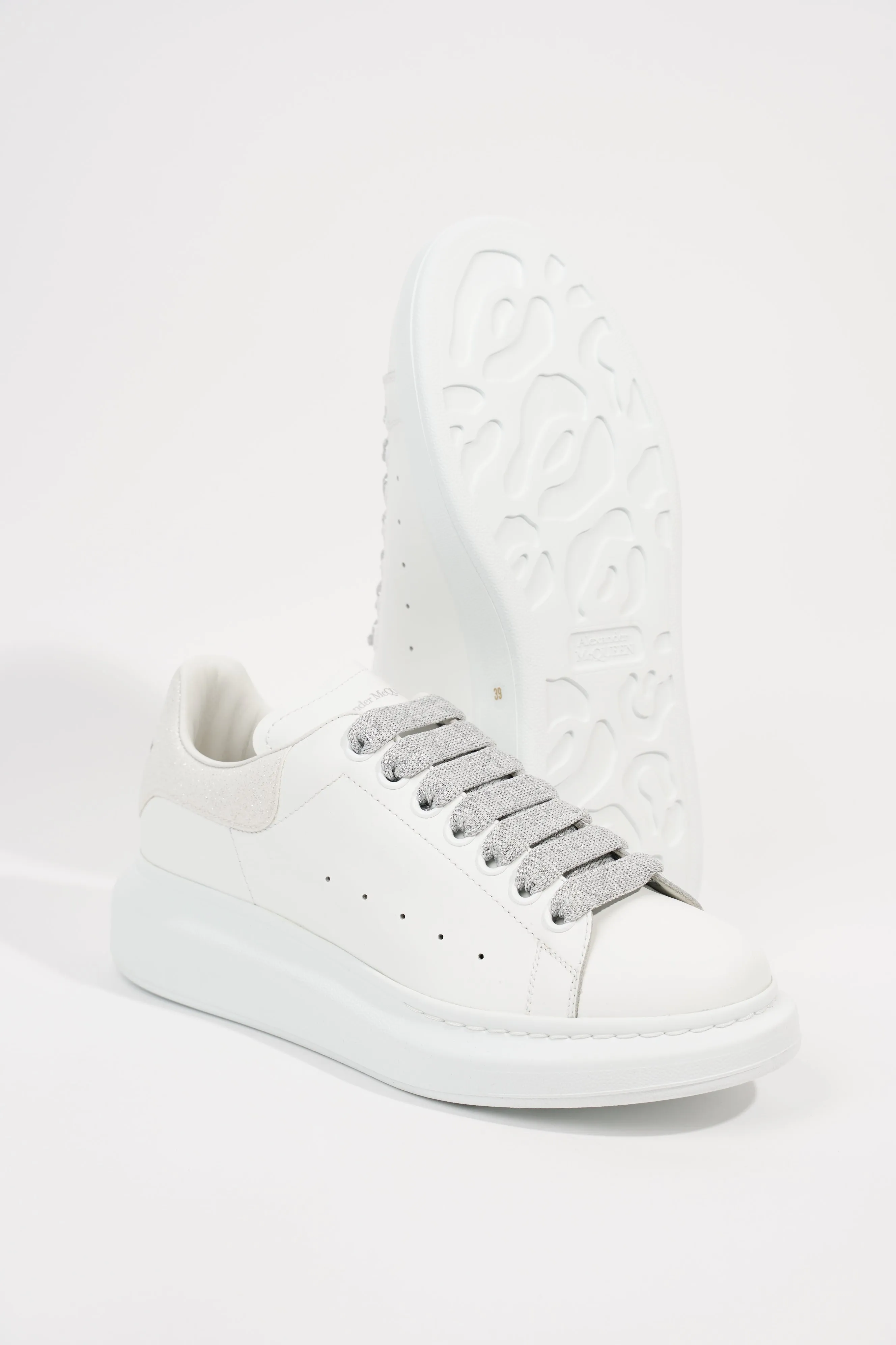 Alexander McQueen Womens Oversized Sneaker White / Glitter Tab EU 39 / UK 6