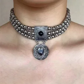 American Vintage Layered Titanium Steel Choker Necklace