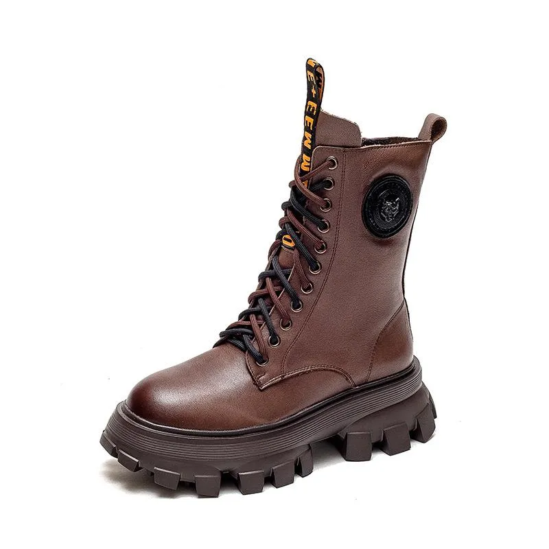 Autumn Winter Leather Thick Sole High Boots