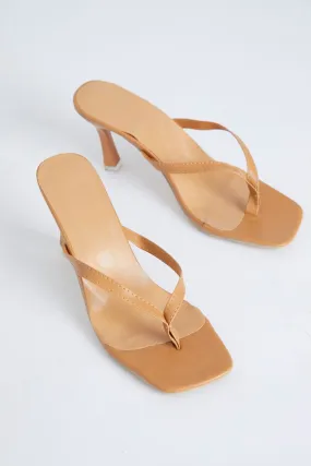 Beige Toe Post V Shaped Mules