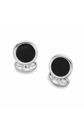 Deakin & Francis Sterling Silver Round Onyx Inlay Cufflinks - L0613X0001