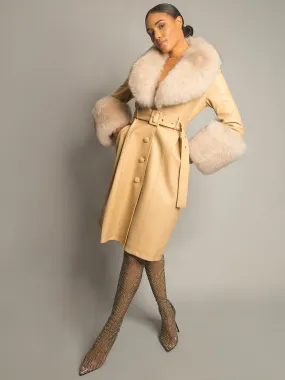 Foxy Leather Coat w/ Fox Fur In Tan