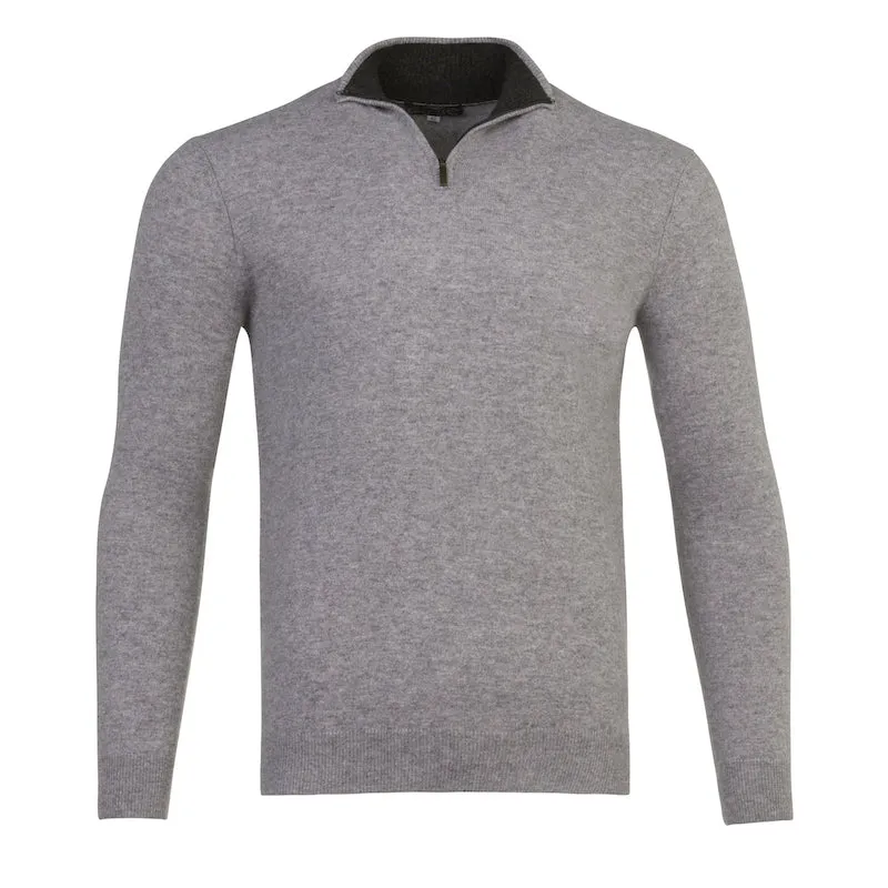 Half Zip Two Tone Collar in Silver Grey