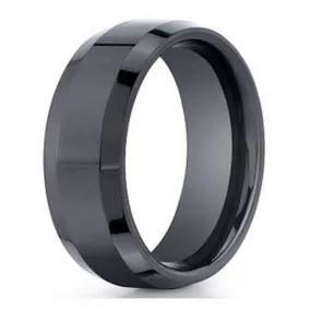 Men's Black Seranite Wedding Band w/ Beveled Edges-7mm