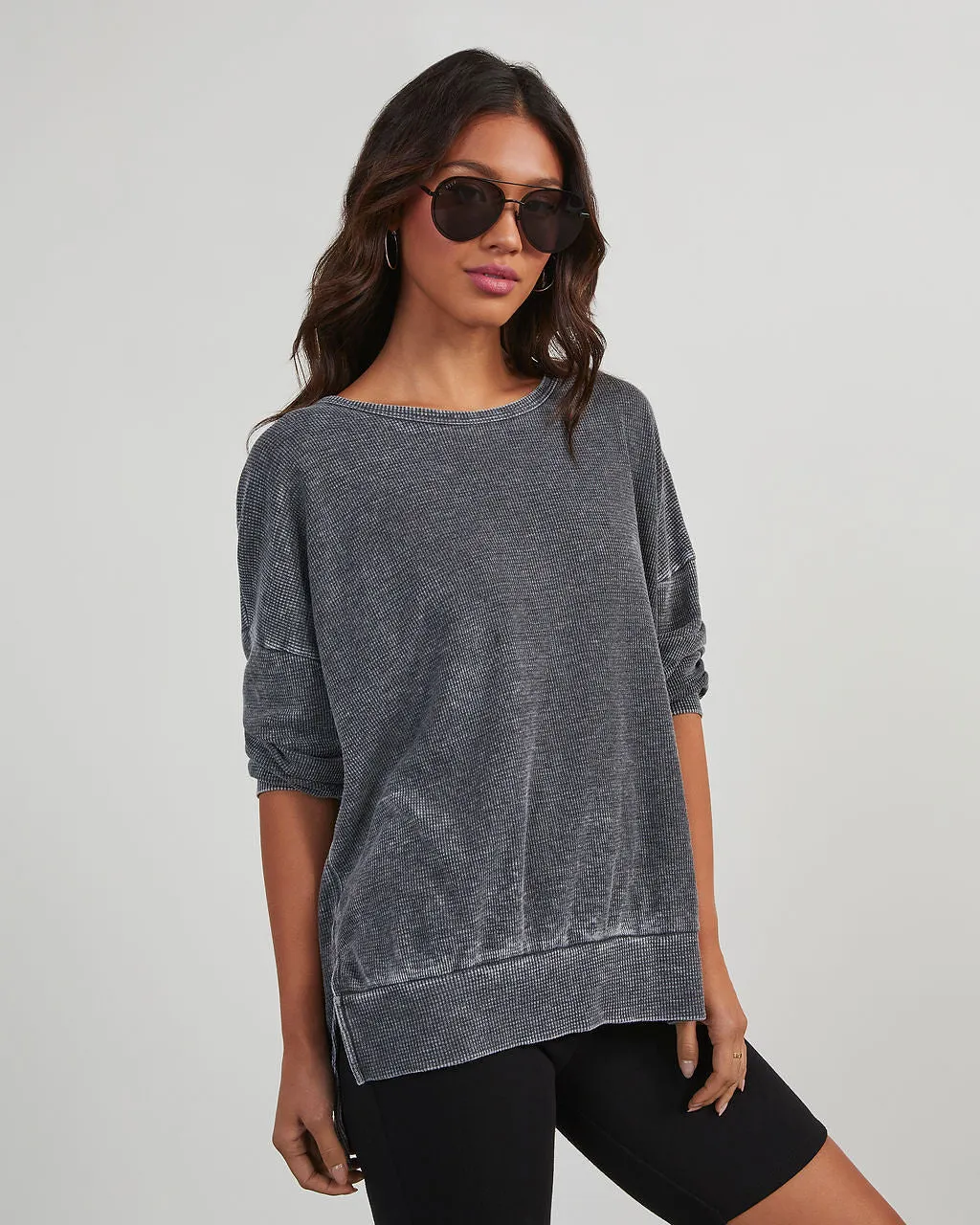 Tahoe Bound Waffle Knit Long Sleeve Top