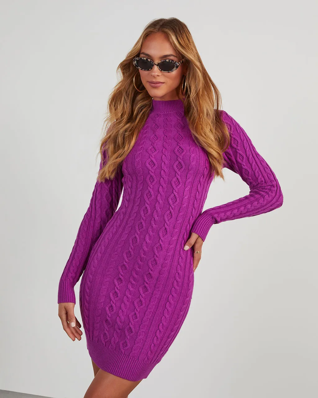 Terri Cable Knit Mini Sweater Dress