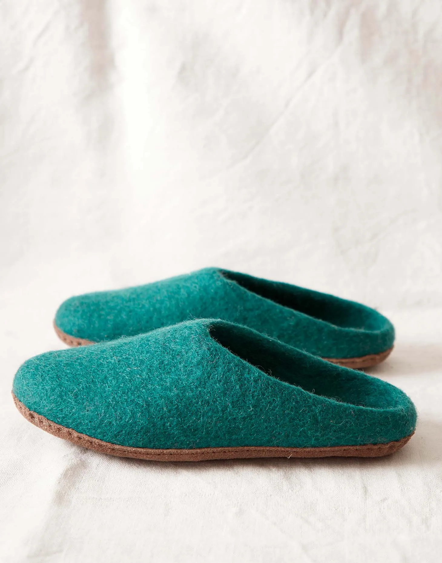 Women's Handmade Eco Felt Suede Sole Mule Slippers –  Teal