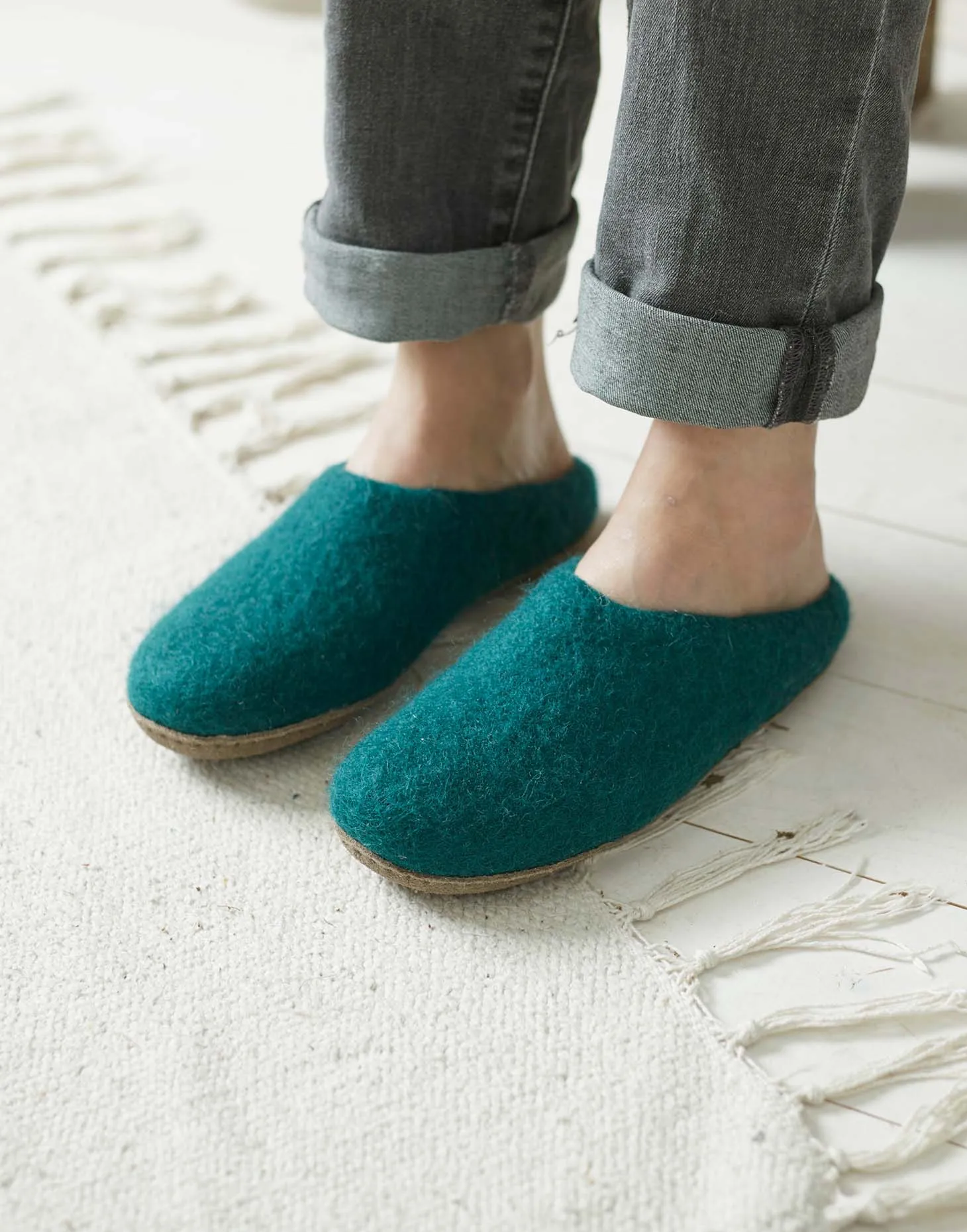 Women's Handmade Eco Felt Suede Sole Mule Slippers –  Teal